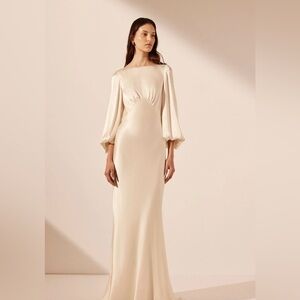 La Lune Open Back Balloon Sleeve Maxi Dress - Cream